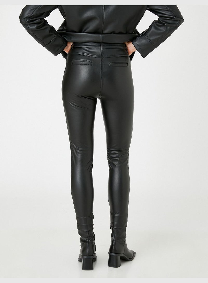 Faux Leather Slit Detail Skinny Trousers