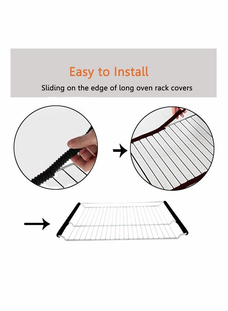 Oven Rack Shields, 4 Pack Heat Resistant Silicone Oven Rack Cover 14 Inches Long Oven Rack Edge Protector, Protect Against Burns and Scars Protector Hot Strip (Black)