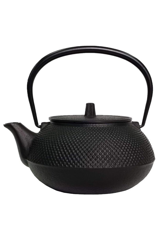 Durable Enamelled Interior Cast Iron Teapot coffee pot Coated with Enameled Interior 0.6 Liter Black