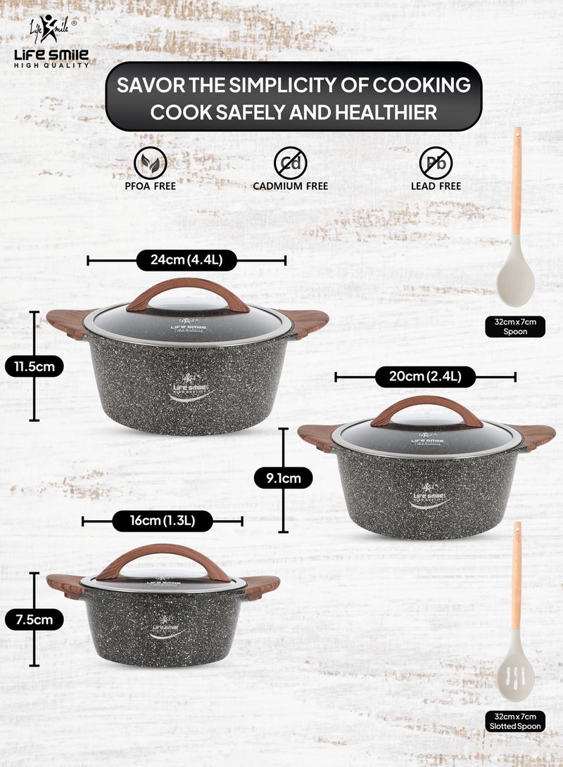 Cookware Set 11 pieces - Cooking Pots and Pans set Induction Bottom  - Granite Non Stick Coating Die Cast aluminum Casserole Set include Casseroles And Silicone Utensils & Wooden Turner