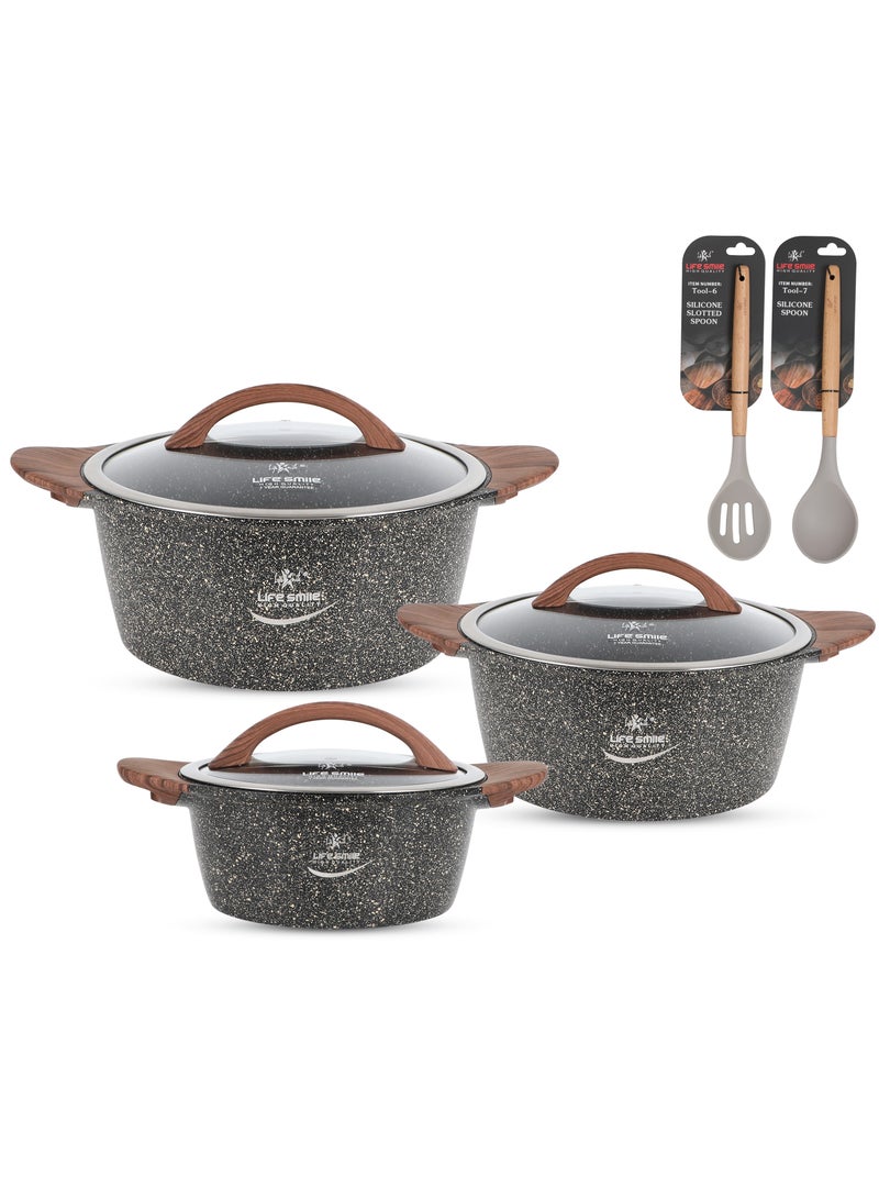 Cookware Set 11 pieces - Cooking Pots and Pans set Induction Bottom  - Granite Non Stick Coating Die Cast aluminum Casserole Set include Casseroles And Silicone Utensils & Wooden Turner