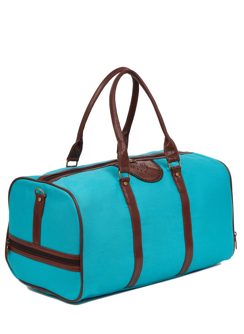 Paisley Elegant Canvas With Faux  Leather Travel Duffel Bag With Shoes Compartment For Men and Women Aqua