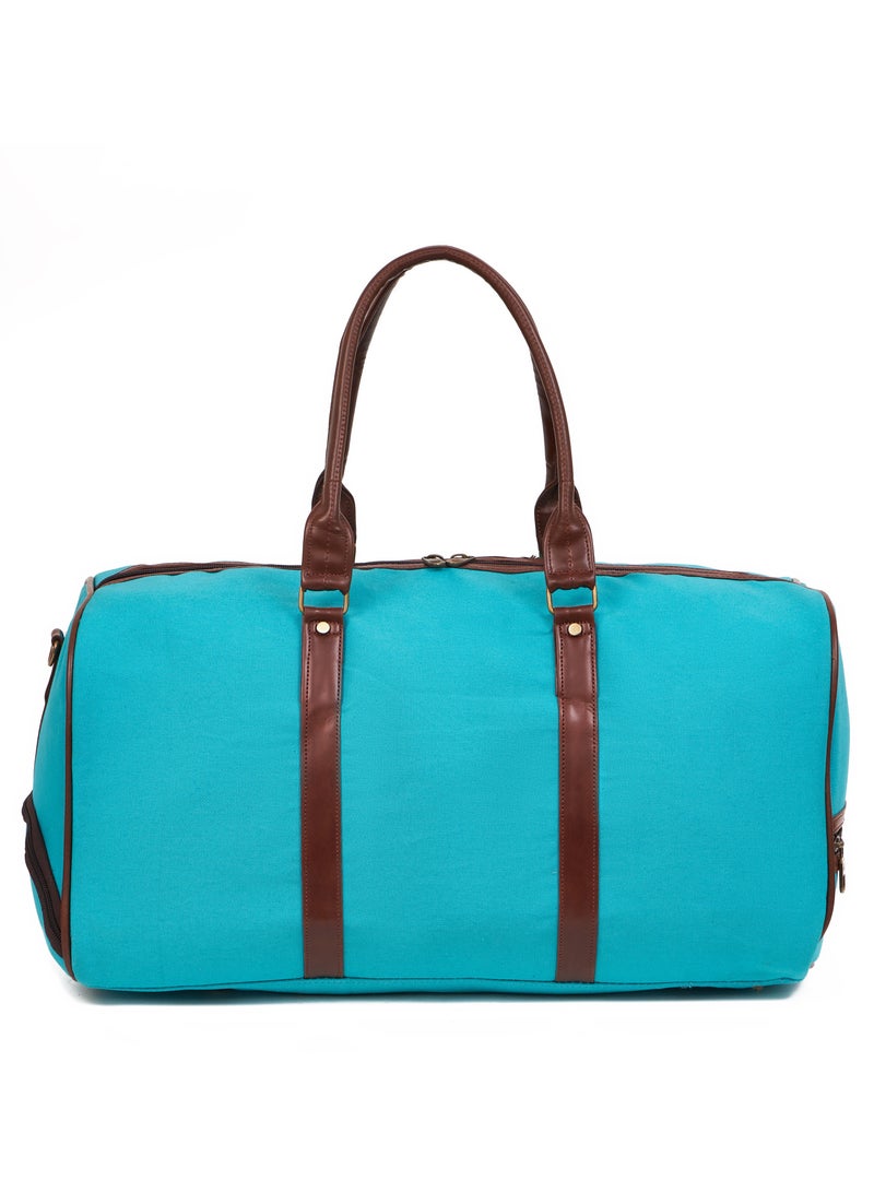 Paisley Elegant Canvas With Faux  Leather Travel Duffel Bag With Shoes Compartment For Men and Women Aqua