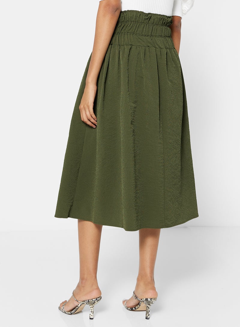Shirred Midi Skirt Green