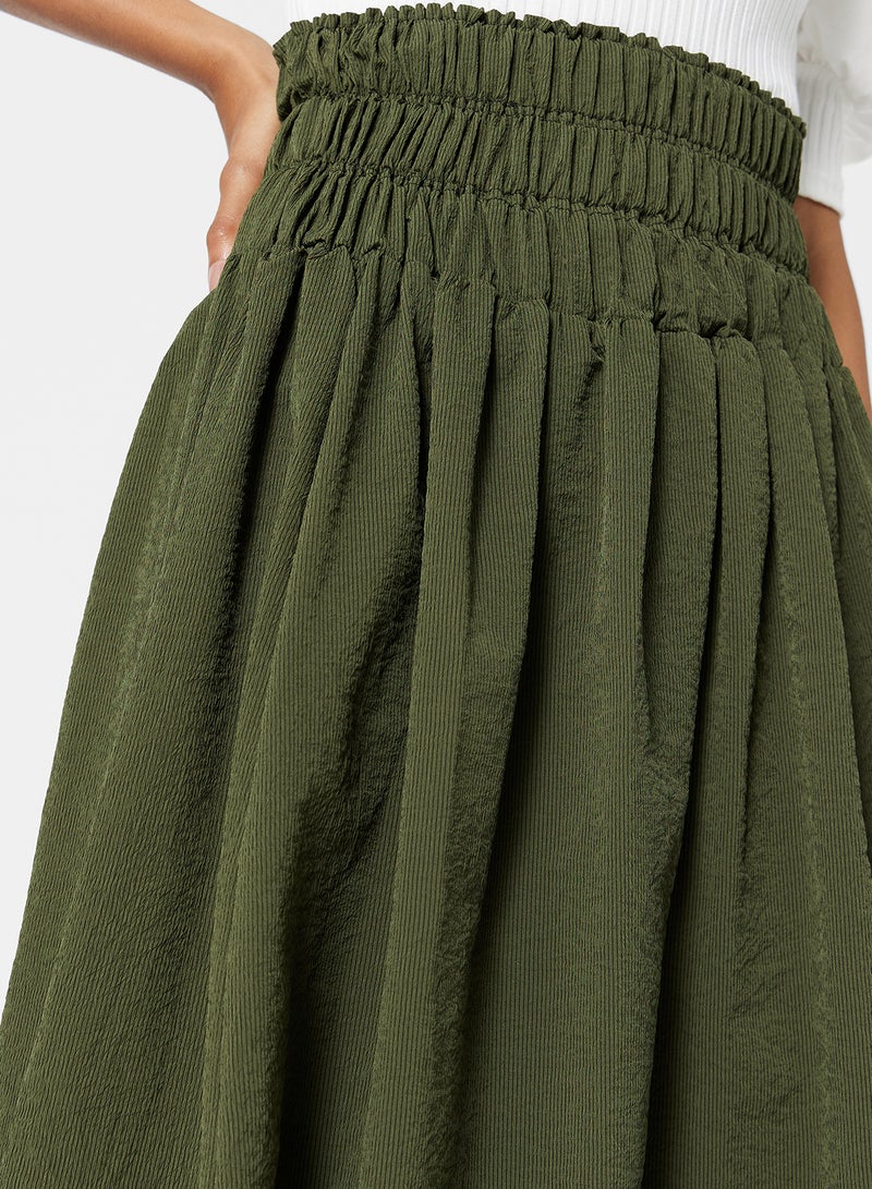 Shirred Midi Skirt Green