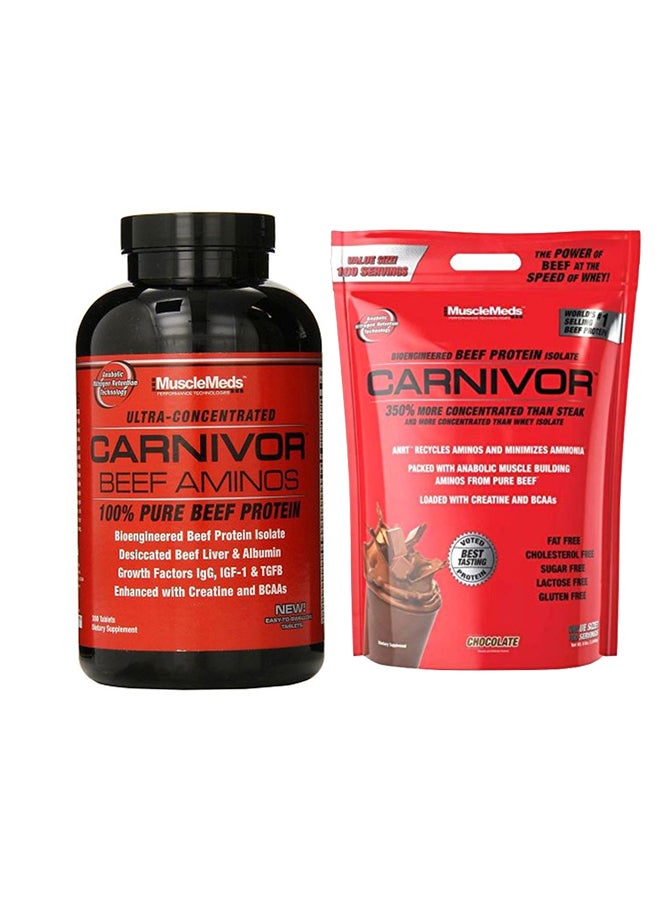 300 Tablets of Carnivor Beef Amino Dietary Supplement  and Carnivor Beef Protein Isolate Chocolate Powder Combo