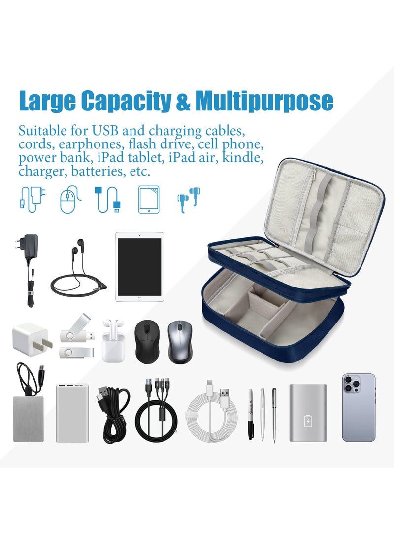Electronics Travel Organizer, Double Layer Cable Organizer Bag Watreproof Electronics Accessories Storage Bag, Made of Cation Fabric, for Cord, Charger, Phone, Power Bank, Hard Drive