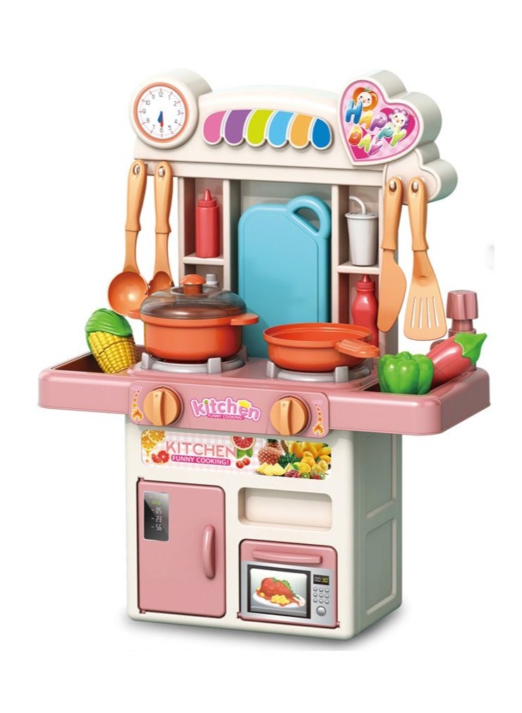 Cooking Kitchen Set Toy - 33PCS Mini Kitchen Playset for Kids with Water Spray, Light & Sound Effects - Toddler Pretend Play Appliances, Sink & Miniature Food - Educational Gift for Girls & Boys