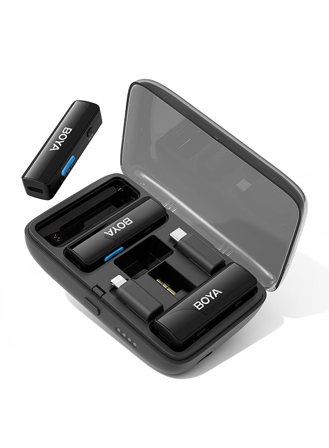 BOYALINK Wireless Lavalier Microphone,Dual Channel Clip on Mic,Portable Charging Case with Lightning,USB-C,3.5mm Jack Adapter for iPhone Andriod Camera,Noise Reduction for Vedio Audio Recording