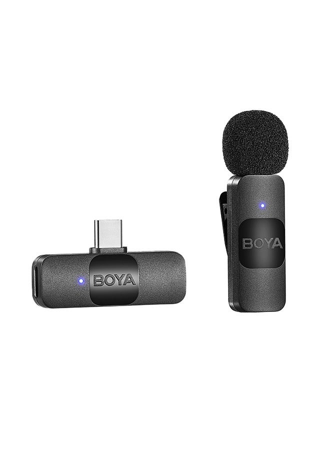 BOYA BY-V10 Wireless Lavalier Lapel Microphone for Android Smartphone Laptop - Omnidirectional USB C Condenser Video Recording Mic for Interview Podcast Vlog