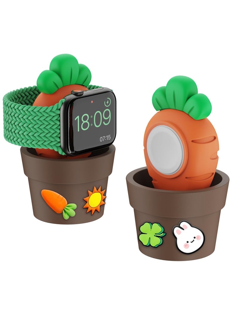 Cute for Apple Watch Charger Stand Compatible with Apple Watch  Series/8/SE2/7/6/SE/5/4/3/2/1(49mm,45mm,44mm,42mm,41mm,40mm,38mm), Soft Silicone, Cute Watch Charger Dock (Carrot)