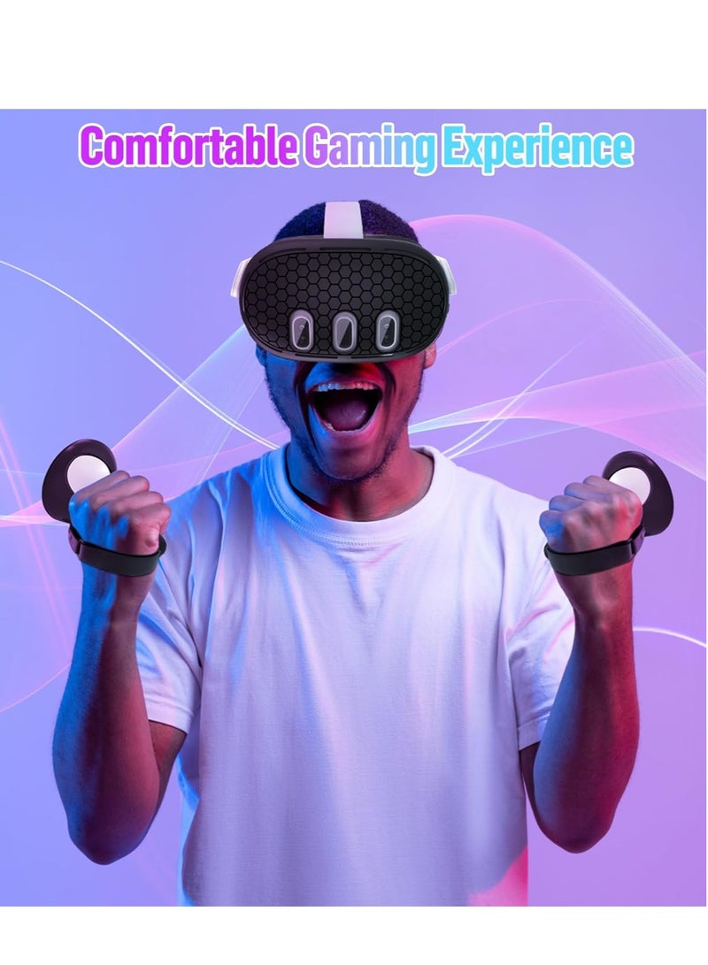 Silicone Cover Set Compatible with Oculus/Meta Quest 3 VR Accessories Protective Cover Includes Controller Grips Front Shell Headset Cover and Face Cover Lens Protector