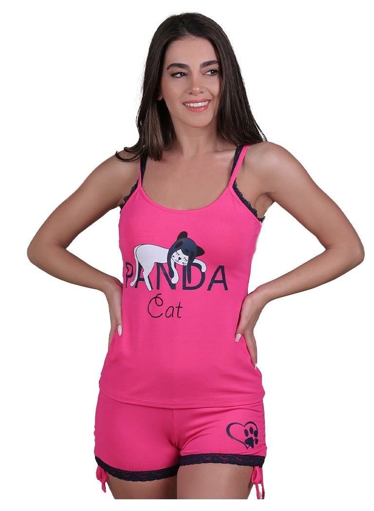 Women's Pajama Set Pink Sleeveless Top and Shorts