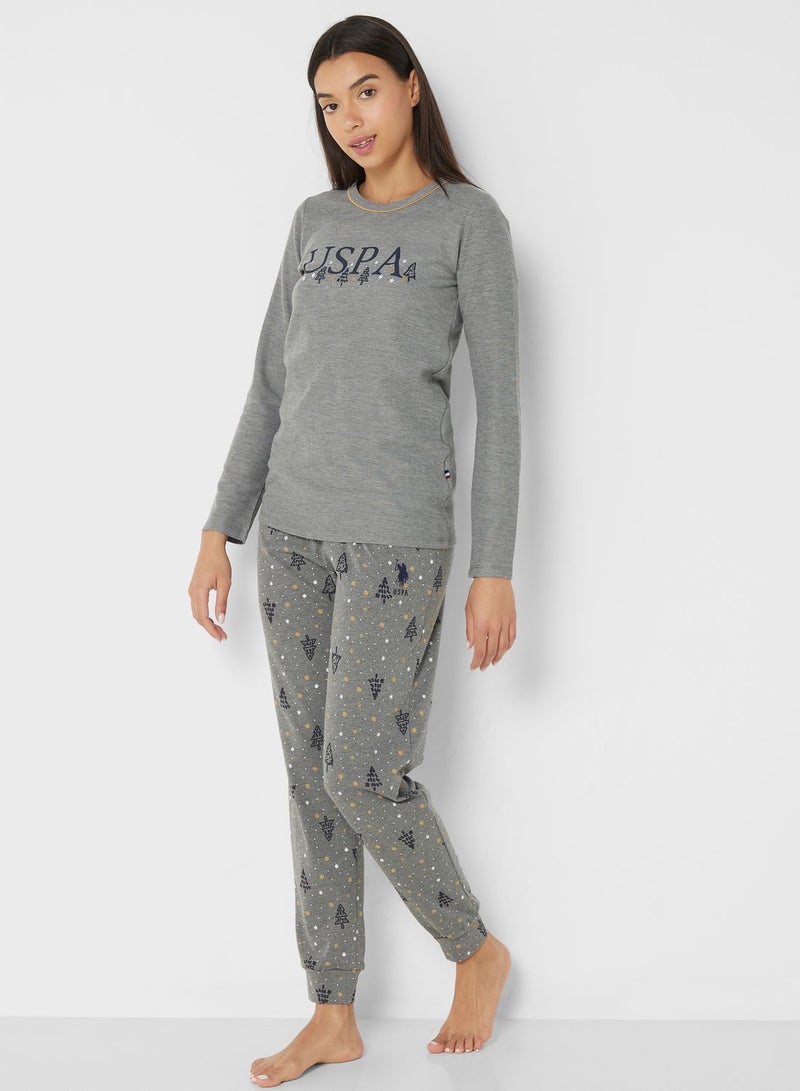 Crew Neck Graphic T-Shirt And Pyjama Set