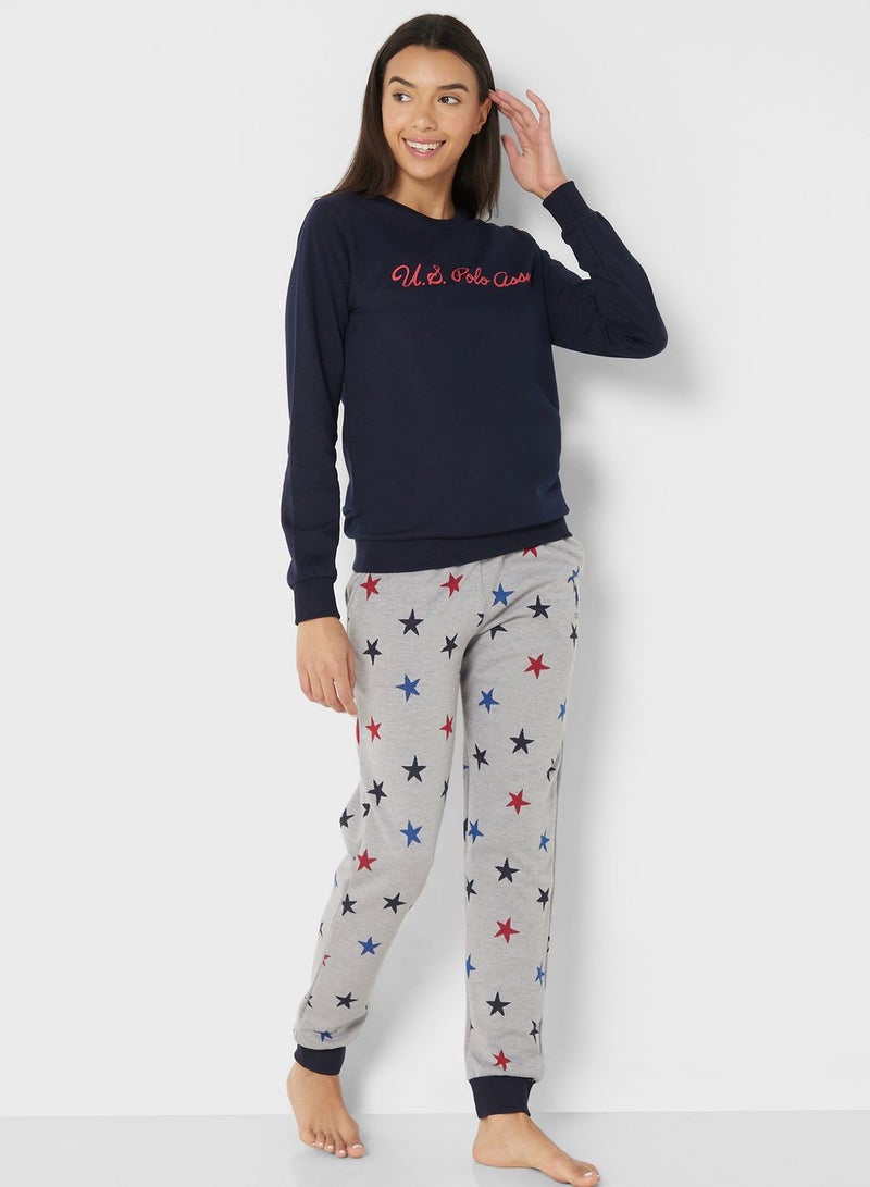 Printed High Waist Logo Pyjama Set