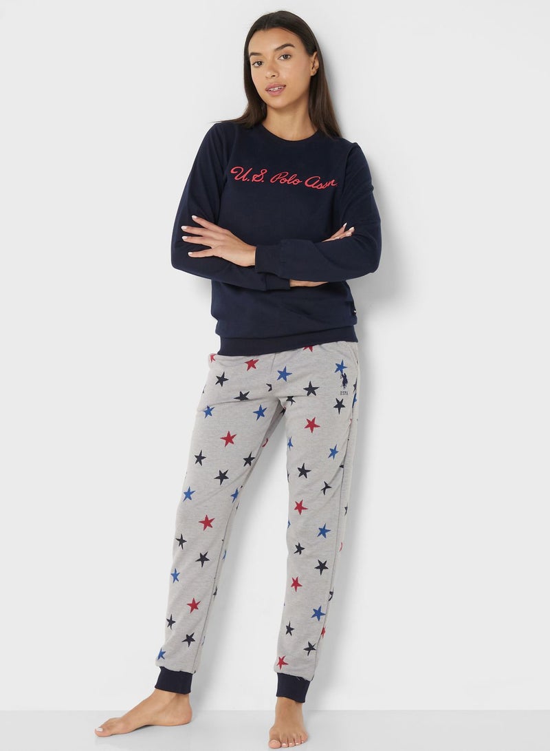 Printed High Waist Logo Pyjama Set