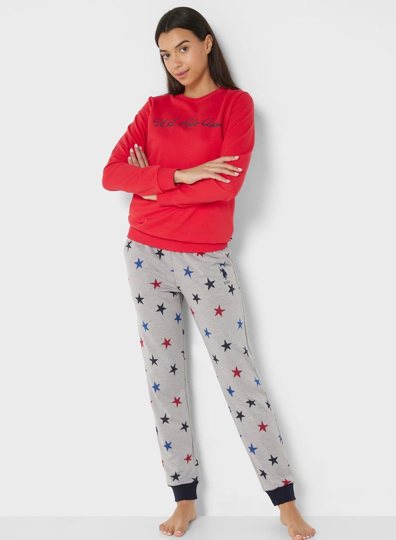 Printed High Waist Logo Pyjama Set