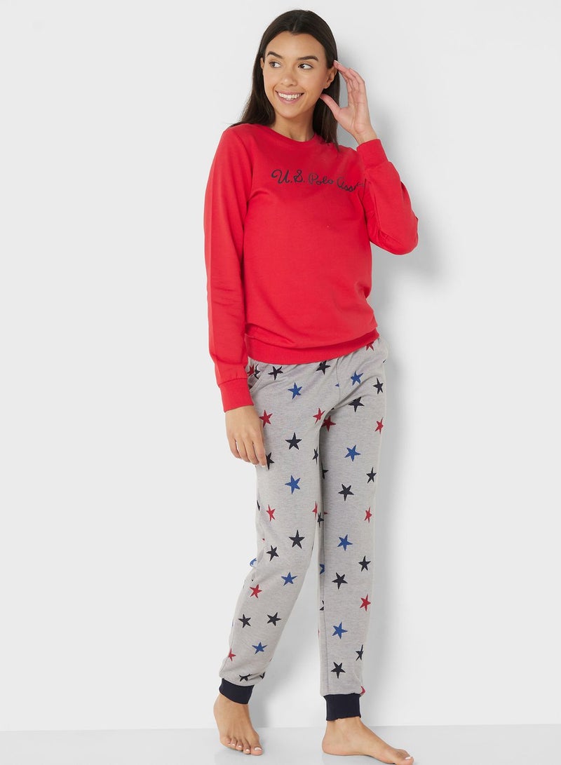 Printed High Waist Logo Pyjama Set