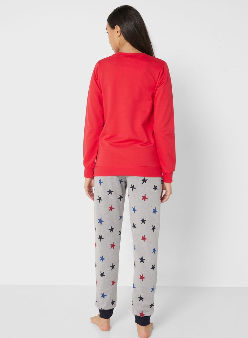 Printed High Waist Logo Pyjama Set