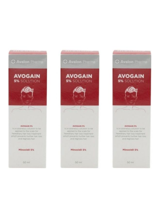 Pack Of 3 Avogain 5% Minoxidil Solution Clear 50ml