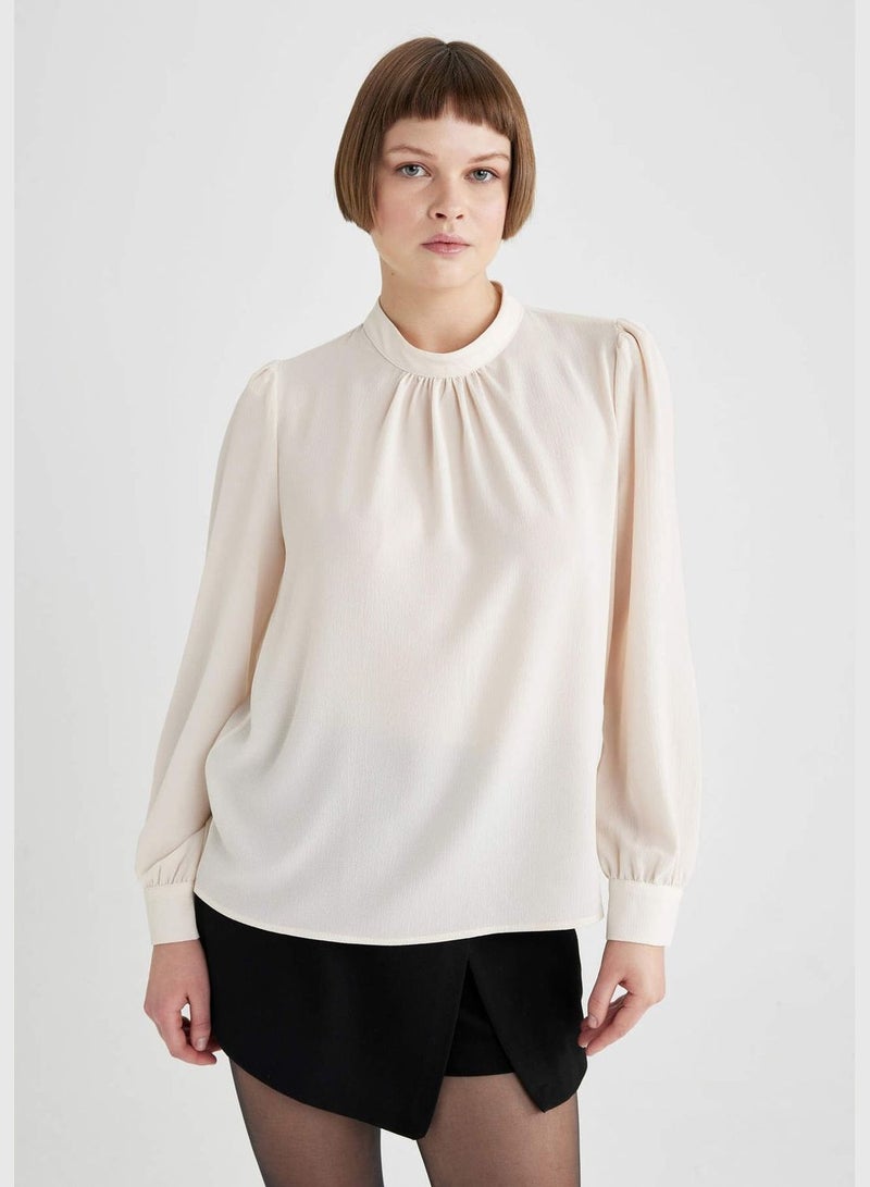 Woman Woven Long Sleeve Blouse