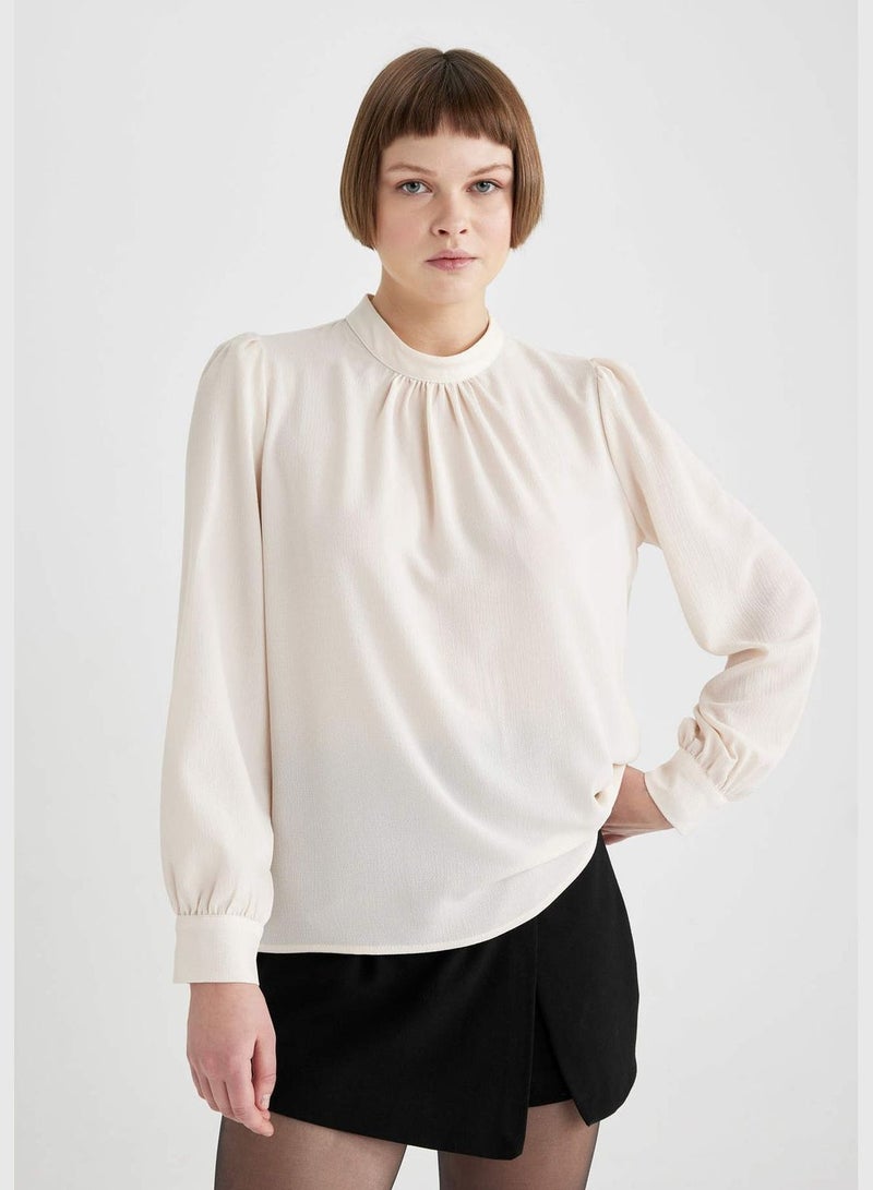 Woman Woven Long Sleeve Blouse