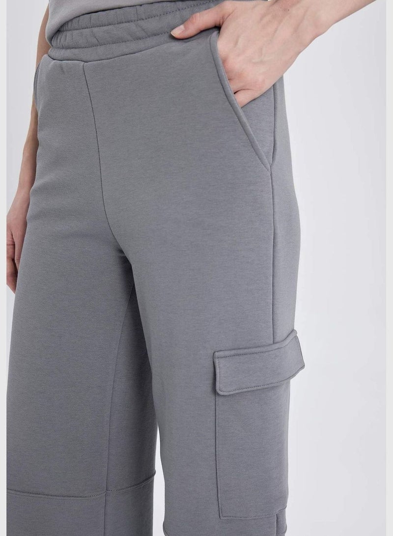 Woman Knitted Trousers Wideleg Cargo