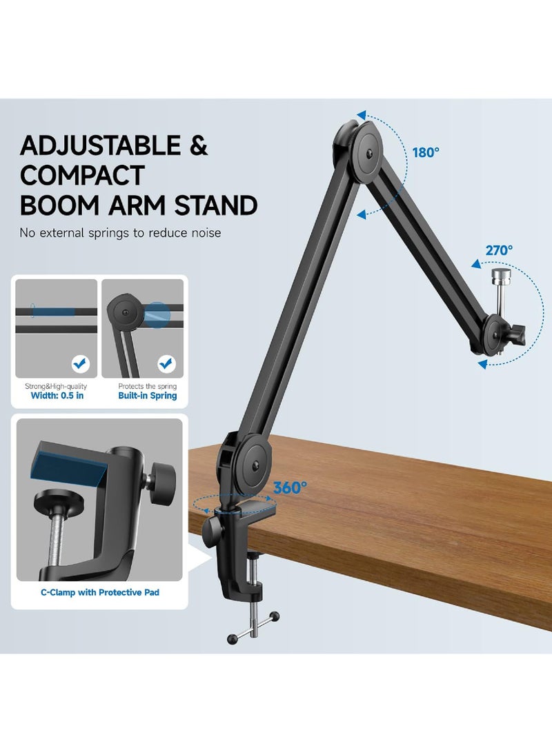 Microphone Boom Arm Heavy Duty Boom Arm Mic Stand Suspension Scissor Mic Arm Desk Mount with Upgraded Mic Clip Max Clamping Range 60mm for Blue Yeti Snowball Shure Hyperx Quadcast & Other Mic