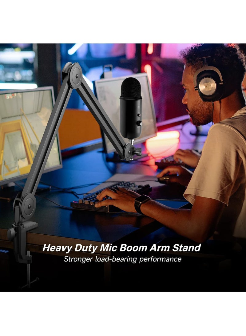 Microphone Boom Arm Heavy Duty Boom Arm Mic Stand Suspension Scissor Mic Arm Desk Mount with Upgraded Mic Clip Max Clamping Range 60mm for Blue Yeti Snowball Shure Hyperx Quadcast & Other Mic