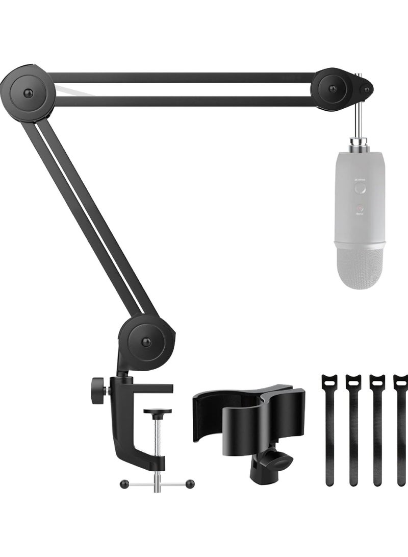 Microphone Boom Arm Heavy Duty Boom Arm Mic Stand Suspension Scissor Mic Arm Desk Mount with Upgraded Mic Clip Max Clamping Range 60mm for Blue Yeti Snowball Shure Hyperx Quadcast & Other Mic