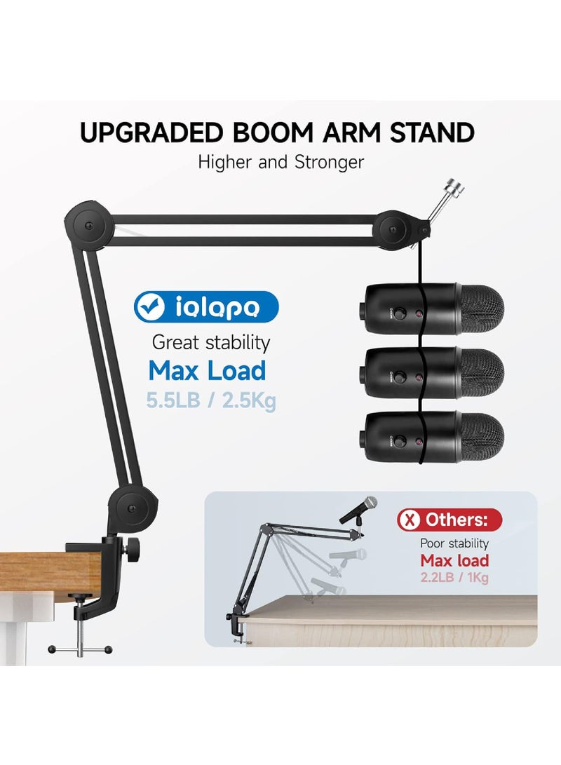 Microphone Boom Arm Heavy Duty Boom Arm Mic Stand Suspension Scissor Mic Arm Desk Mount with Upgraded Mic Clip Max Clamping Range 60mm for Blue Yeti Snowball Shure Hyperx Quadcast & Other Mic