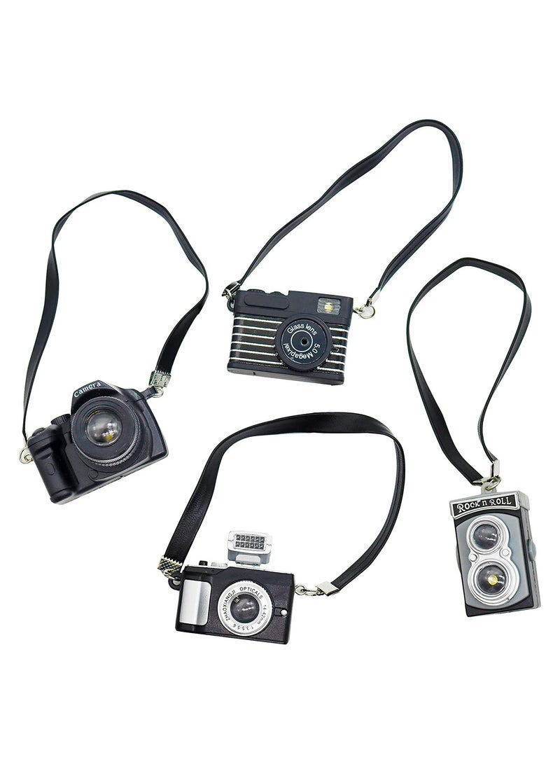 Mini Camera for Dolls, 1:4 Scale Miniature SLR Camera Mini Camera Ornament with Flash and Shutter Sound, Vintage Camera Model Digital SLR Camera, 4 Pcs