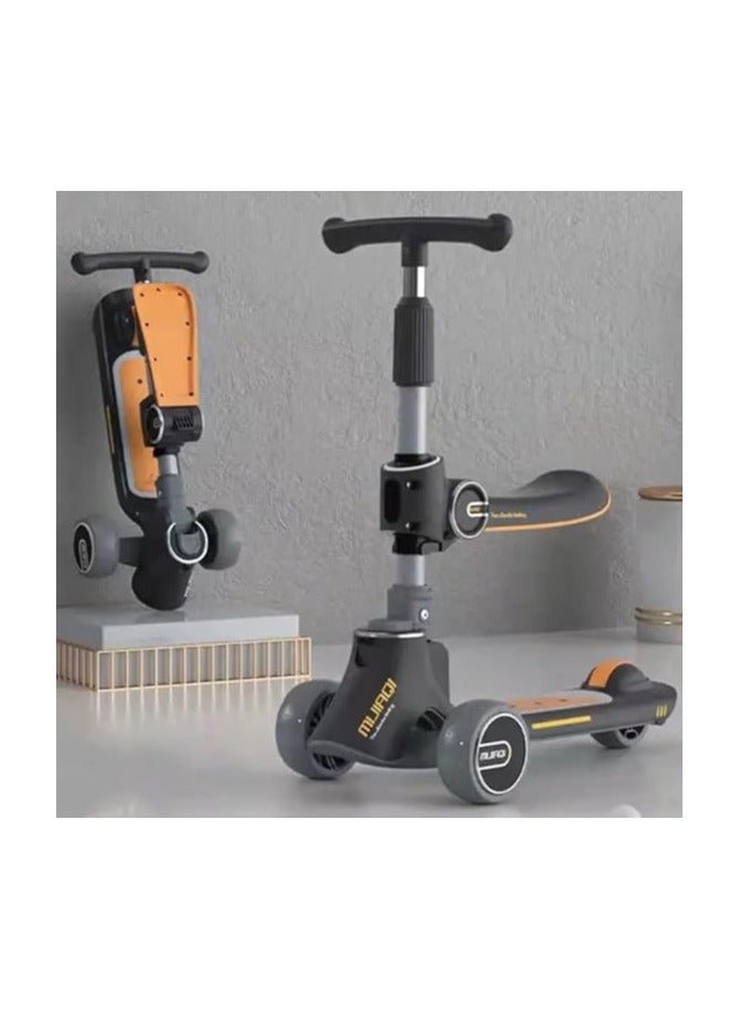 5in1 Scooter for Kids - Wheel LED Lights, Adjustable Lean-to-Steer Handlebar, and Foldable Seat - Sit or Stand Ride with Brake Ages 1-12 Years Old