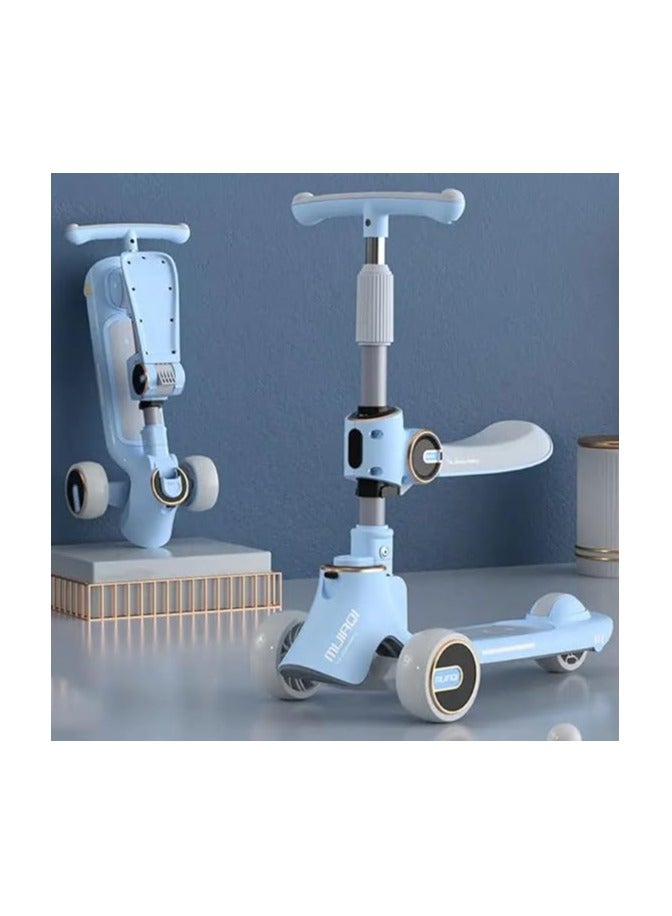 5in1 Scooter for Kids - Wheel LED Lights, Adjustable Lean-to-Steer Handlebar, and Foldable Seat - Sit or Stand Ride with Brake Ages 1-12 Years Old