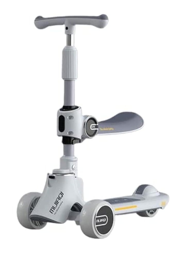 5in1 Scooter for Kids - Wheel LED Lights, Adjustable Lean-to-Steer Handlebar, and Foldable Seat - Sit or Stand Ride with Brake Ages 1-12 Years Old