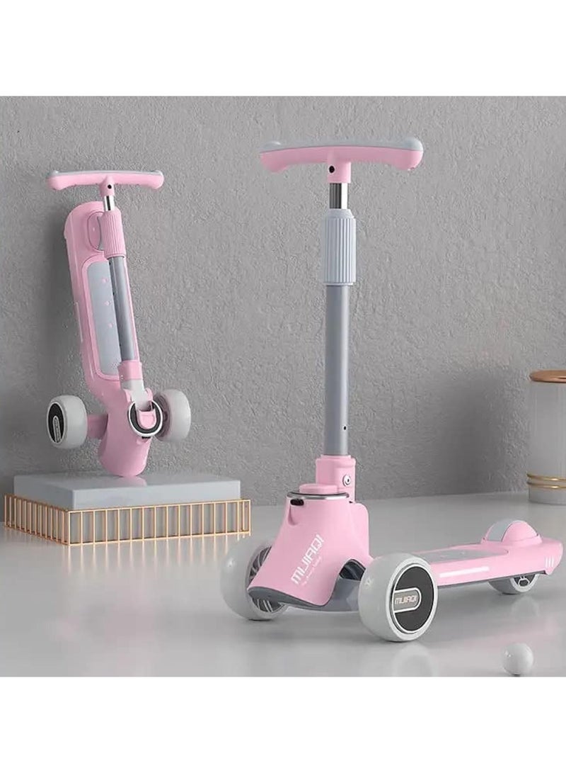 5in1 Scooter for Kids - Wheel LED Lights, Adjustable Lean-to-Steer Handlebar, and Foldable Seat - Sit or Stand Ride with Brake Ages 1-12 Years Old