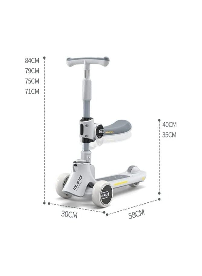 5in1 Scooter for Kids - Wheel LED Lights, Adjustable Lean-to-Steer Handlebar, and Foldable Seat - Sit or Stand Ride with Brake Ages 1-12 Years Old