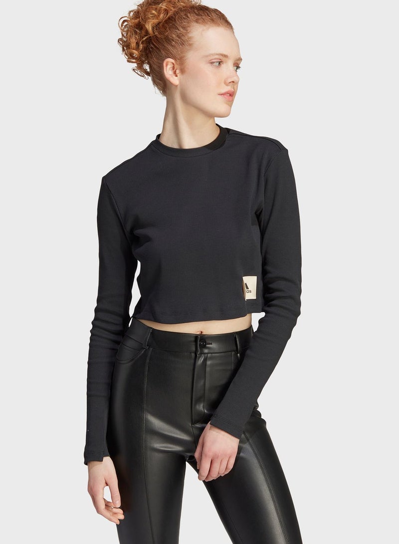 Lounge Ribbed Crop Long-Sleeve Top