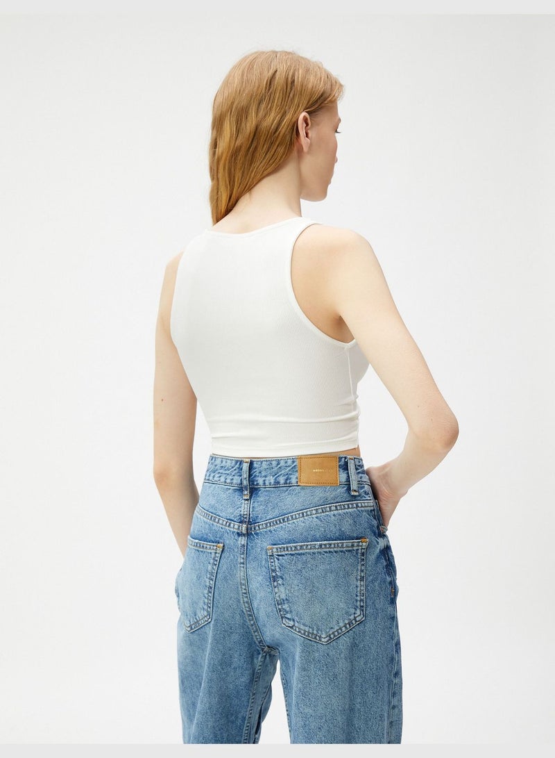 Crew Neck Ribbed Knotted Crop Tanktop