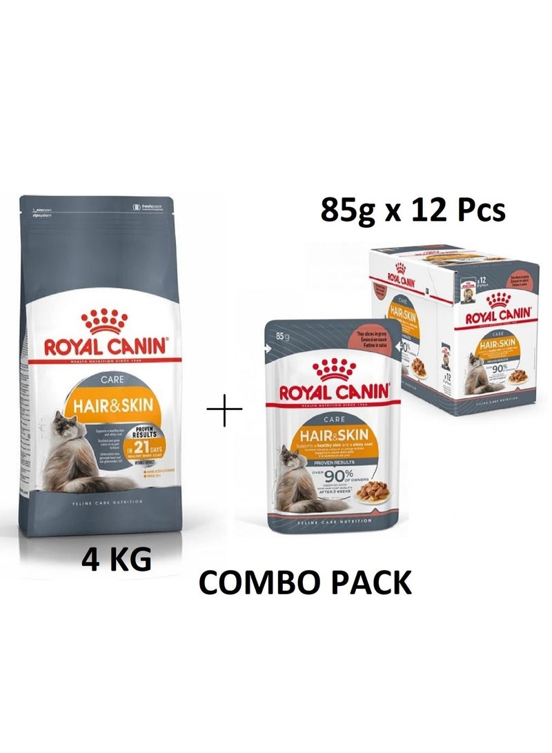 Feline Care Nutrition Hair And Skin 4 kg And Gravy Food 12 x 85G Combo Pack