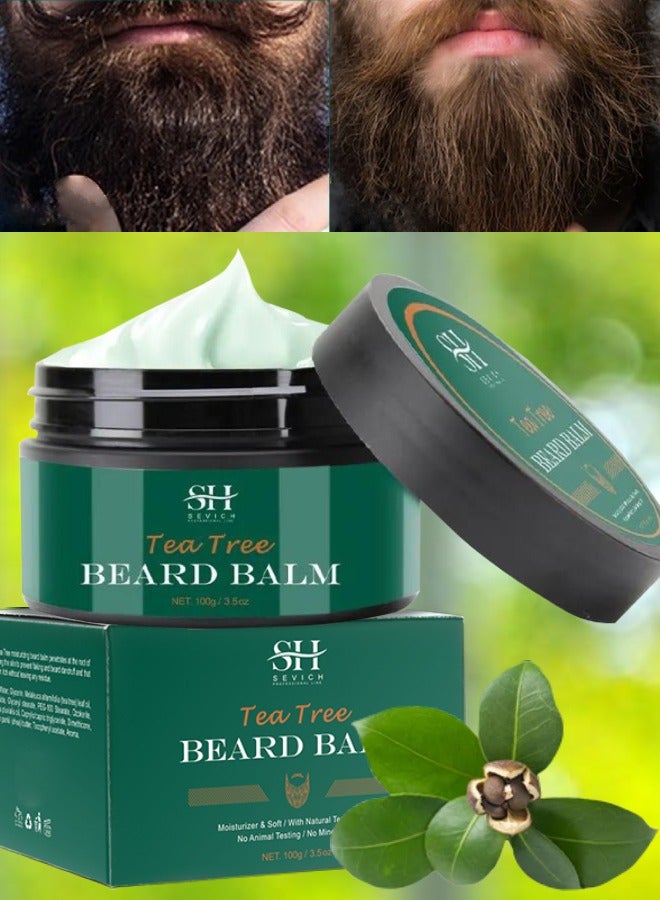 100g Tea Tree Beard Balm Beard Balm with Tea Tree Oil and Shea Butter for Styles Moisturizes Hydrates Strengthens and Softens Beards and Moustaches Leave in Conditioner Wax for Men Beard Balm