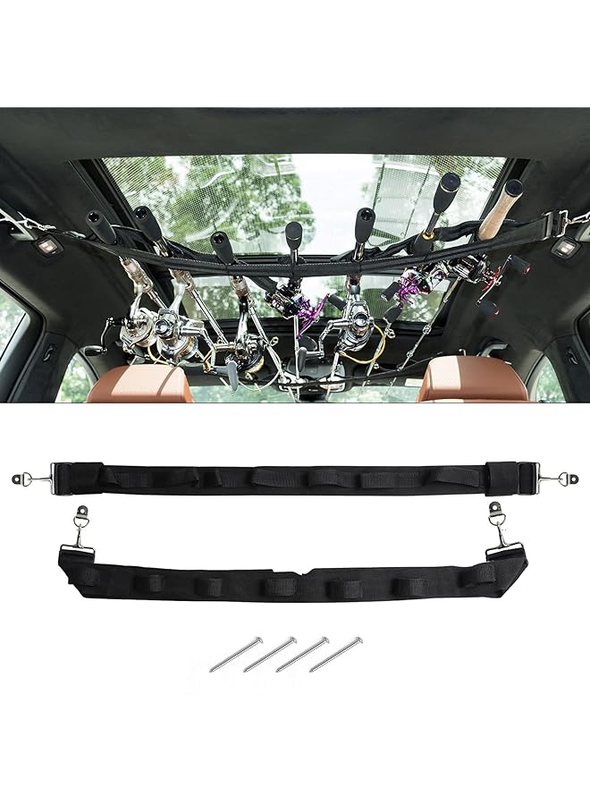 Dr.Fish Vehicle Fishing 7 Rod Holder Reel Combos Heavy Duty Car Rod Saver Metal Clamp Fishing Pole Rack Belt Strap Carrier for SUVs Wagons Vans 29-60