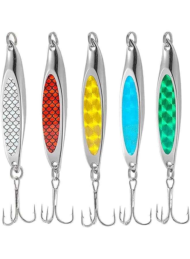 Fishing Lure Set, 5 Pcs Metal Hooks, Lure Sequins Spoons with Hard Bait, Sea Lake Lure Tool for Saltwater Freshwater Trout Bass Salmon Fishing