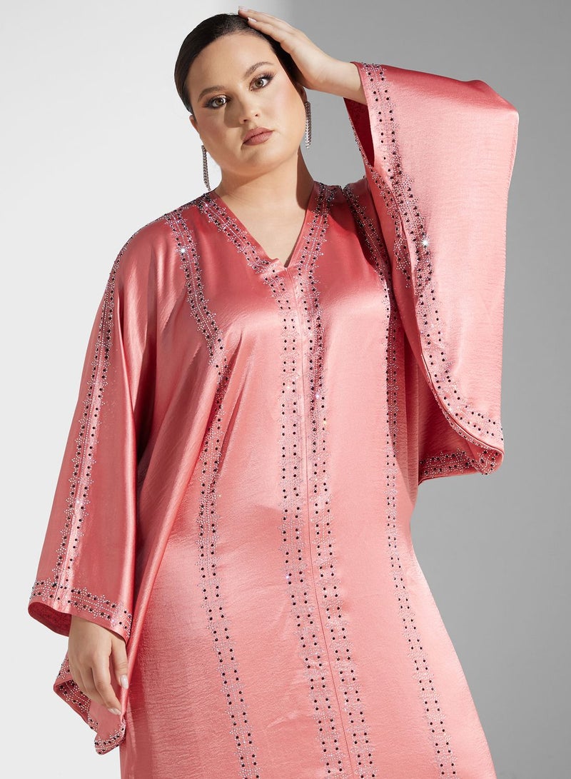 Bell Sleeved Abaya With Shimmer Detail & Sheila
