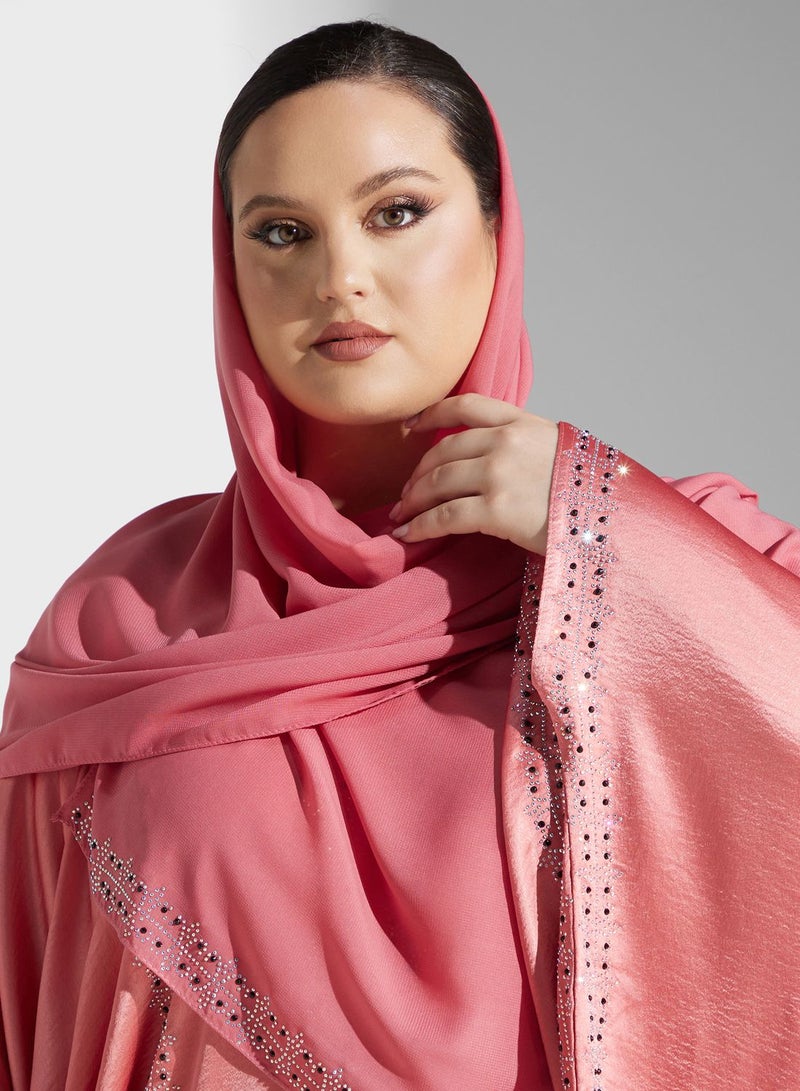 Bell Sleeved Abaya With Shimmer Detail & Sheila
