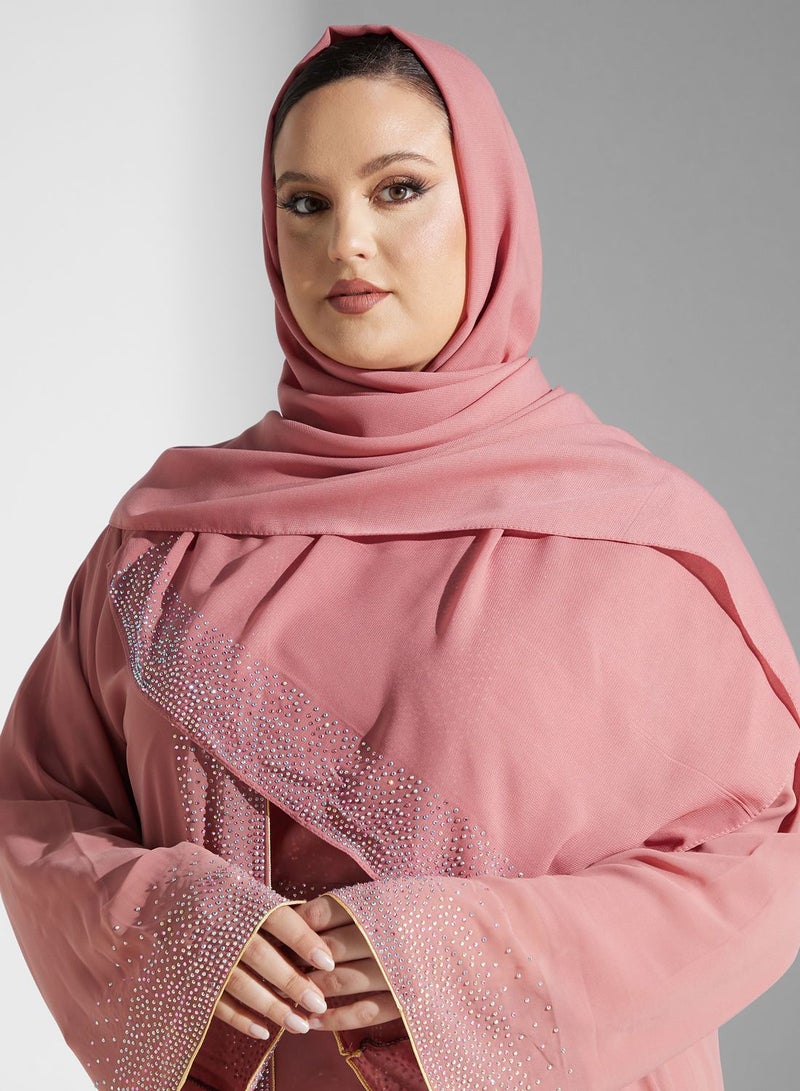 Shimmer Detail Abaya With Inner & Sheila