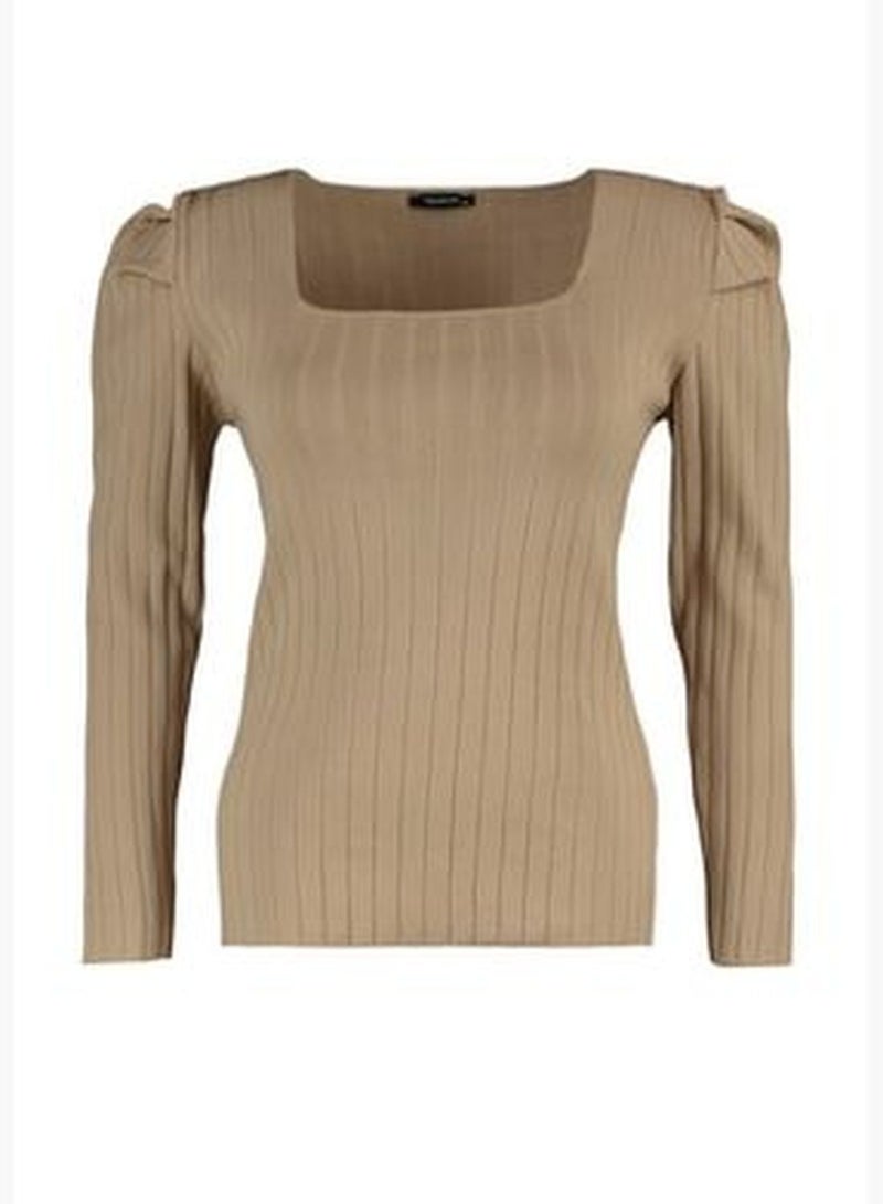 Beige Watermelon Sleeve Knitwear Blouse