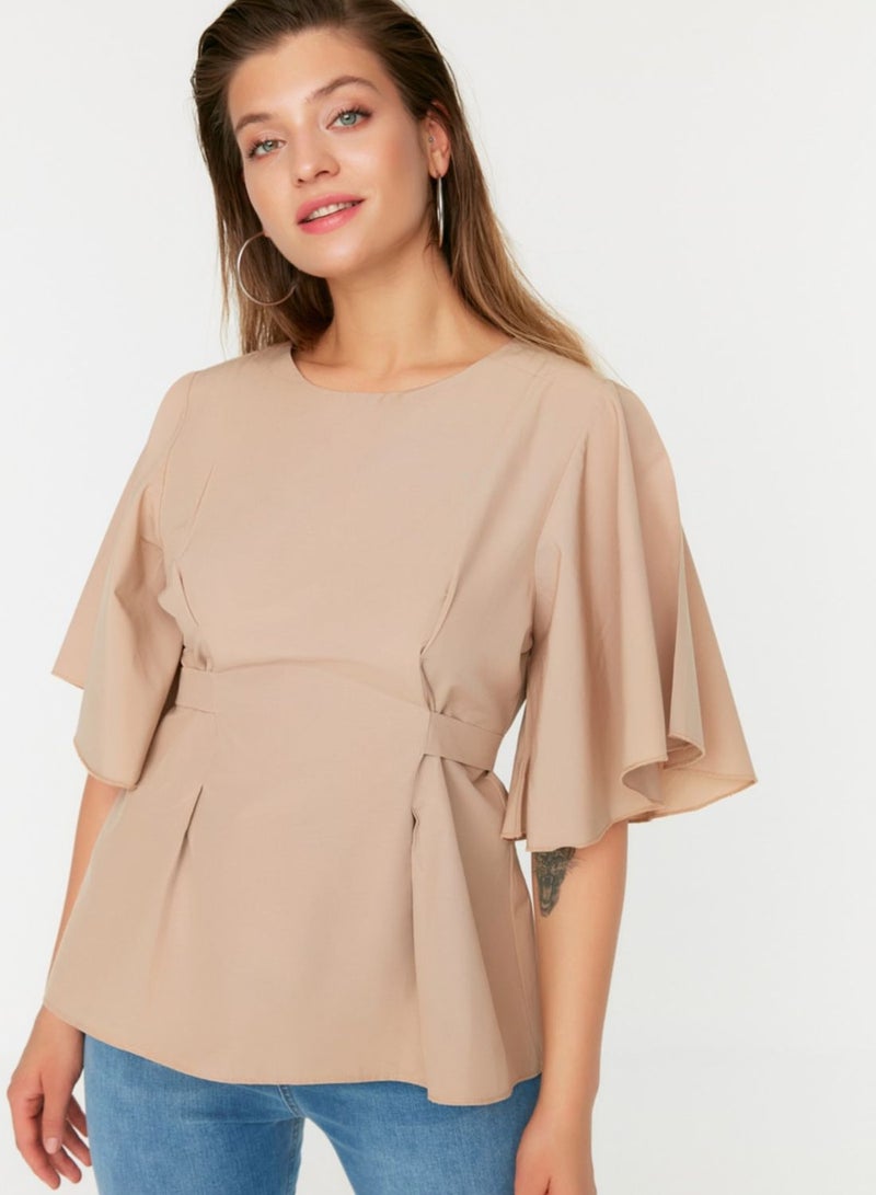 Angle Sleeve Pleat Detail Top