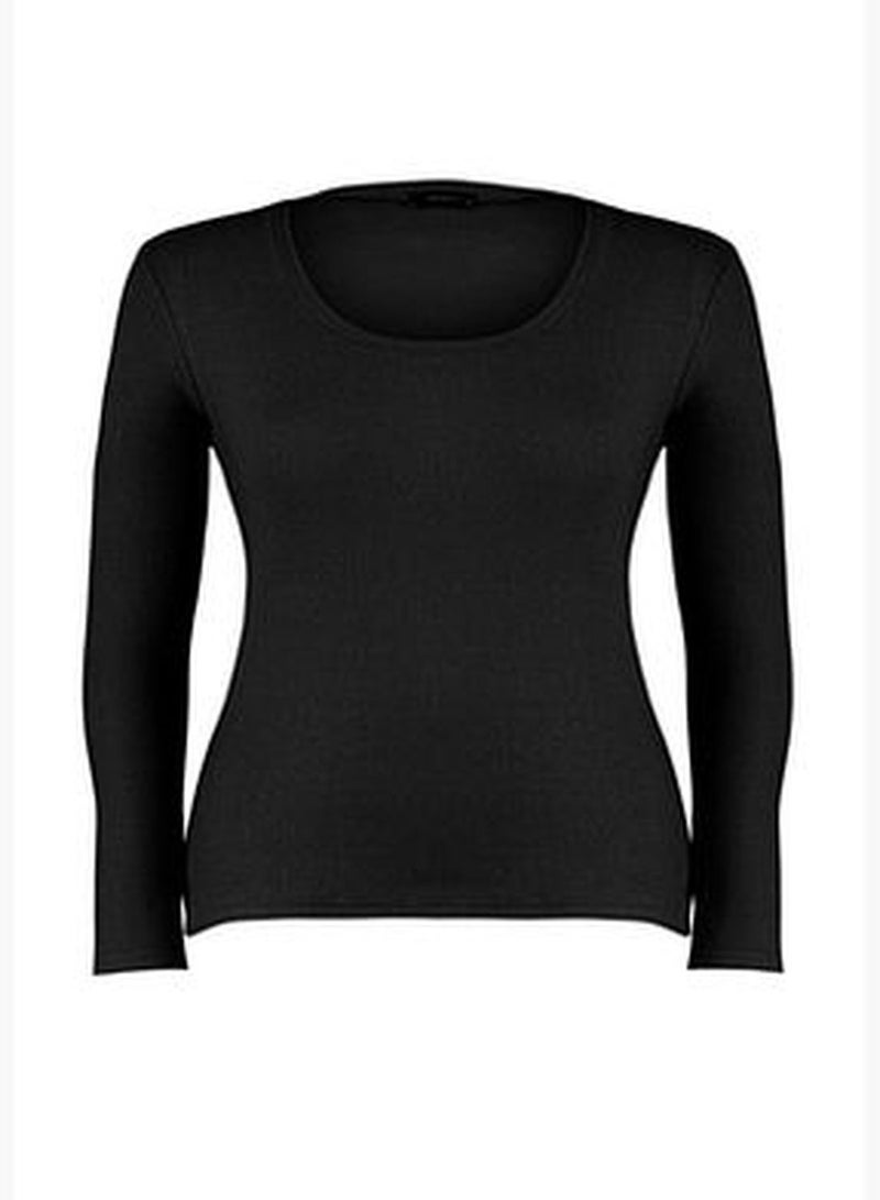 Black Corduroy Knitted Blouse TBBAW24AF00043