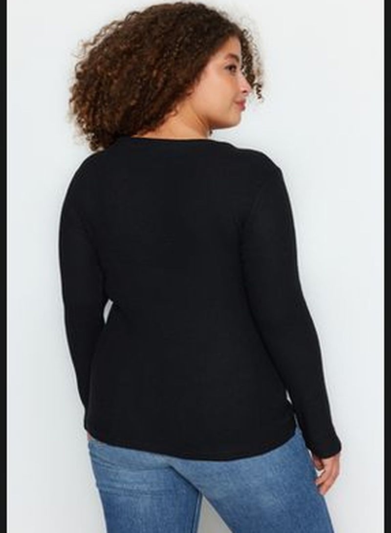 Black Corduroy Knitted Blouse TBBAW24AF00043